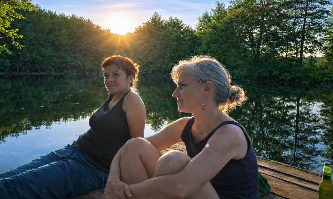 Dve ženy na móle na jazere Tančibok pri Malackách